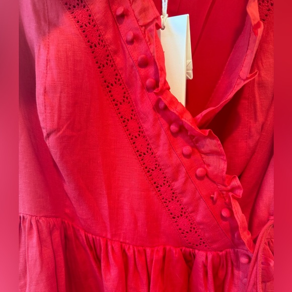 NWT Joslin Amelia Red Linen Wrap Minidress 12 L - Picture 9 of 11